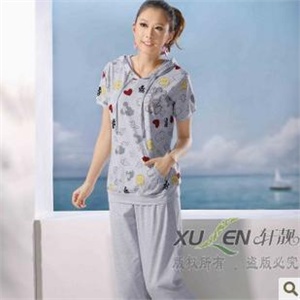 春夏 轩靓 女士短袖 纯棉 运动 睡衣套装 家居服 1051
