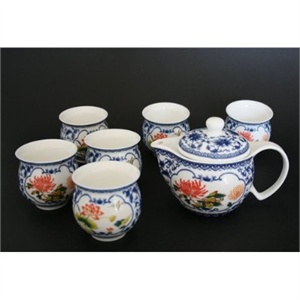 瑞恒逸品青花瓷7头功夫茶具套装(菊花荷花)