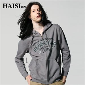 【品牌直供】HAISI 嗨思 新款加厚全棉抓绒印花字母拉链连帽卫衣