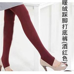 想飘内衣 秋冬款修身美体暖绒踩脚打底裤/保暖裤-酒红色