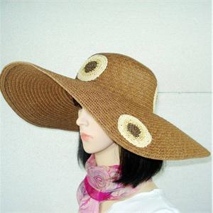 优雅淑女草编 大沿草帽/沙滩帽 遮太阳帽/女士帽 咖啡色