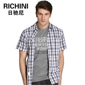 richini日驰尼 正品男短衬 方领 英伦格子 高端商务休闲 12115