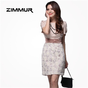 ZIMMUR 夏装 春装 手工盘花气质修身收腰连衣裙 Z12CQC388PC 显瘦