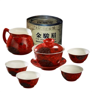 莫耶红茶具套装盖碗茶碗公杯 +金骏眉50g T1104
