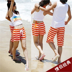 2011夏日爆款 时尚条纹面料情侣沙滩短裤 中腰休闲短裤 K04 F25