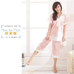 好家猫 韩版新款夏季粉嫩蝴蝶结女士睡衣套装 003