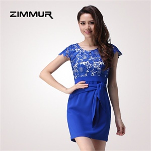 zimmur 夏装 春装 中腰圆领绣花修身 连衣裙 Z12XQC741BW 显瘦