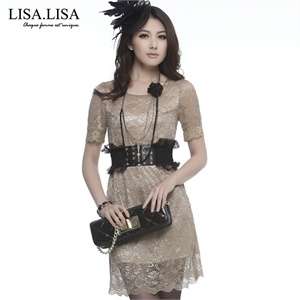LISALISA/丽莎丽莎 蕾丝连衣裙 修身 AS3135