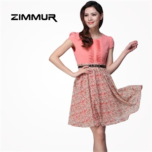 ZIMMUR 夏装 春装 高腰拼接修身知性 连衣裙 Z12XQM425RC 显瘦