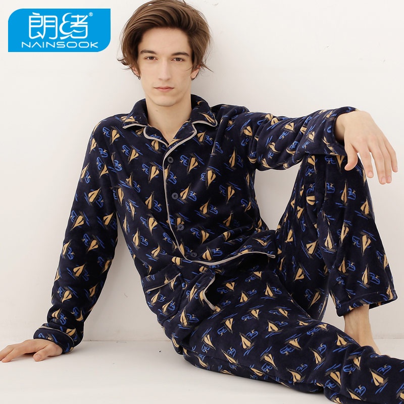 【朗绪2014秋冬款新品 男式<em>睡衣长袖</em>超柔<em>珊瑚</em>