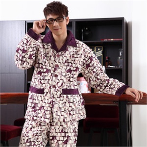 雪梦依 韩版男士加厚珊瑚绒夹棉家居服棉袄睡衣 F611
