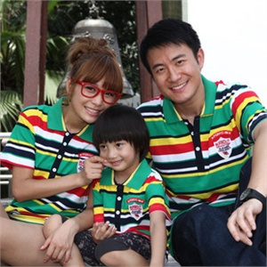 SMY 绿色条纹 夏季翻领短袖亲子装F-117