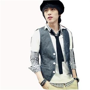 2012春装新款简约时尚 单排纯色扣 牛仔棉男马甲306-3301