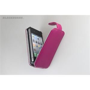 黑角 苹果iPhone 4代 4G皮套保护套手机套上下开亮雅真皮(玫红)