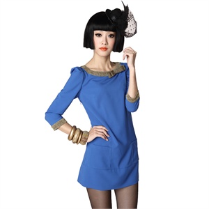 TT.COLOR 2012新款夏装女装 撞色蝴蝶结优雅七分袖连衣裙 T2S16