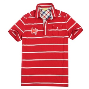 【品牌直供】马克华菲 polo 条纹时尚休闲T恤 男士 红 7101021312