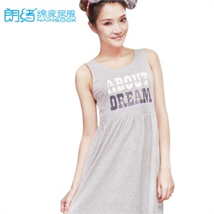 朗绪新款女印花烫钻背心青春睡裙长裙连衣裙吊带睡裙222157