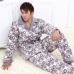 雪梦依内衣 男士加厚珊瑚绒夹棉超柔家居服保暖夹绒睡衣 J0018-1