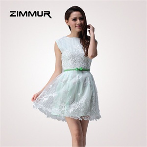 zimmur 夏装 春装 时尚中腰无袖 连衣裙 Z12XQC721GW 显瘦