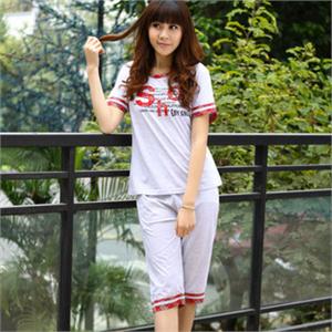 韩琦丝 纯棉短袖随意英文字母SHO女士家居服套装 8812