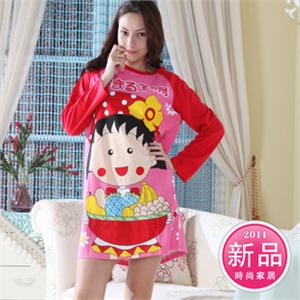 2011春装 超可爱小丸子卡通图案女士针织棉t长袖睡裙 W841