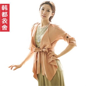 风衣 韩都衣舍 韩国12春装新品女薄款系带风衣GW1679