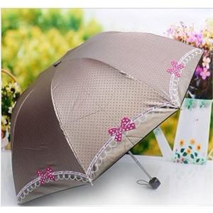 王道A 防紫外线太阳伞色三折雨伞防晒遮阳晴雨伞拱型水玉点蝴蝶结