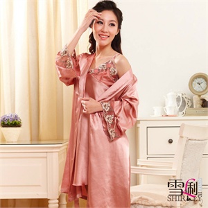 雪俐shirley 春季新款仿真丝吊带睡裙睡袍家居服两件套2529
