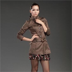楼尚楼 韩版气质百搭单排扣立领修身风衣