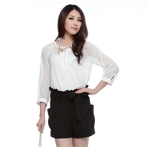 LISALISA/丽莎.丽莎 雪纺衬衫 圆领七分袖 AS1651
