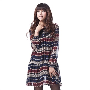 GIULIE 2011春装 新款女装裙子 A摆几何雪纺花纹连衣裙SD-001-2