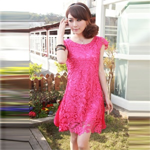 米娅2012新款韩版女装绣花镂空夏季裙子短袖蕾丝连衣裙OCM519