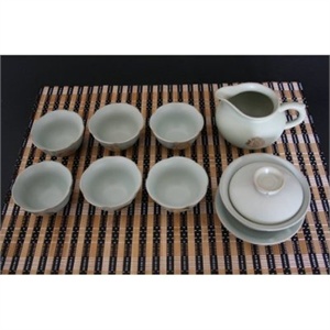 瑞恒逸品汝瓷茶具套装8入盖碗（蓝灰）