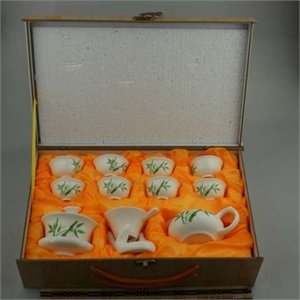瑞恒逸品精品玉瓷木盒12头功夫茶具套装(竹报平安)