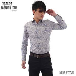 【品牌直供】originalboyman纯棉男衬衫男休闲长袖衬衫印花衬衫C003