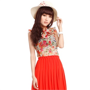 茵佳妮 2012 夏 女装 新品 情恋碎花 无袖 雪纺衬衫5122-1120206