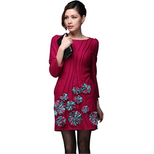 Z11DQC180RC 2011女装ZIMMUR正品秋冬款绣花修身优雅连衣裙