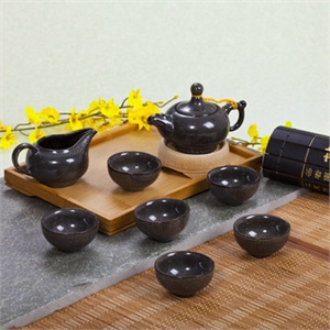 唯茶工坊油滴天目釉8头茶具套装002（经典灰白）