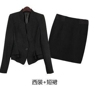 加厚版职业套装女装正装短西装三件套 不包括胸花