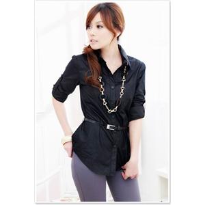 衬衫.2010年新款淑女气质休闲百折衬衣 黑色 送腰带