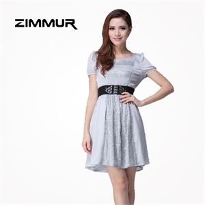 ZIMMUR 夏装 春装 蕾丝订珠修身气质 连衣裙 Z12XQD498A7 显瘦