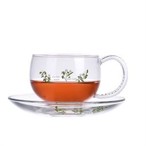 一屋窑150ml耐热玻璃烙花带碟茶杯FH-354Dp