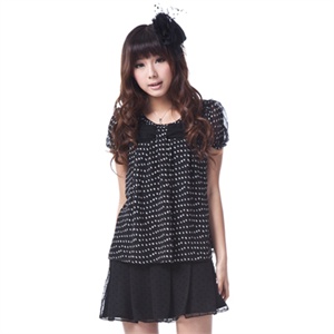 GIULIE 2011春新品女装 A摆泡泡袖蝴蝶结上衣雪纺衫 女S-013