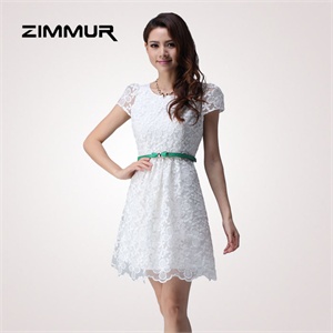 zimmur 夏装 春装 中腰圆领绣花修身 连衣裙 Z12XQD620W0 显瘦