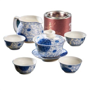 莫耶 茶瓷礼:红茶专属茶具套装青花瓷盖碗+正山小种50g T1103
