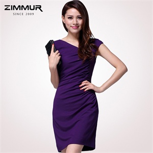 ZIMMUR 夏装 春装 简约修身气质优雅紫色中腰连衣裙 Z12XQC617Z5