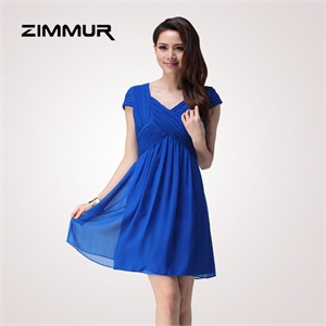 zimmur 夏装 春装 高腰V领短袖 连衣裙 Z12XQC724B0 显瘦