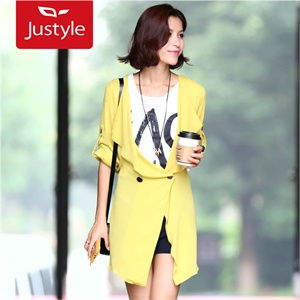 JUSTYLE时尚韩版淑女甜美雪纺蕾丝百褶中长款风衣JTL46123124