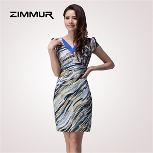 zimmur 夏装 春装 修身V领知性 连衣裙 Z12XQY628BC 显瘦