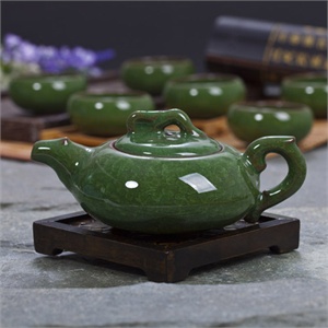 唯茶工坊高温7头冰裂釉茶具套装002深绿